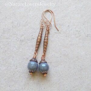 Handmade! Beautiful Denim Blue Beads & Copper Hardware - Unique Dangle Earrings